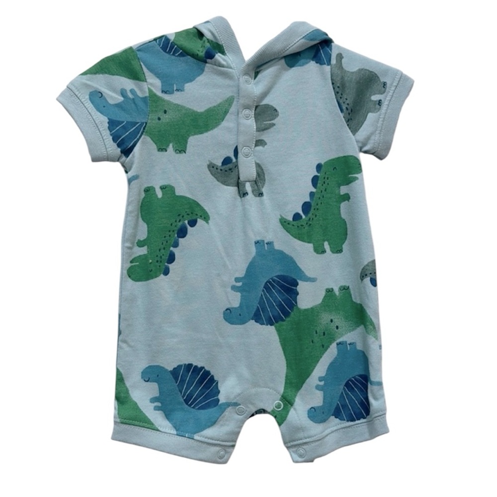Carter's Baby 3 Months Blue and Green Dinosaur One Piece Hooded Romper